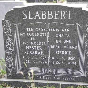SLABBERT Gert Frederick 1920-2004 &amp; Hester Susarah 1923-1994