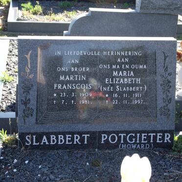 SLABBERT Martin Franscois 1909-1981 :: POTGIETER Maria Elizabeth formerly HOWARD nee SLABBERT 1911-1997