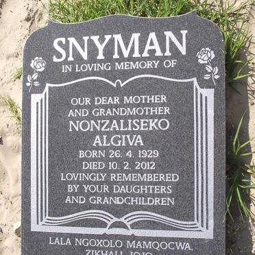 SNYMAN Nonzaliseko Algivia 1929-2012