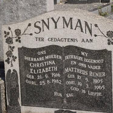 SNYMAN Mattheus Renier 1905-1965 &amp; Christina Elizabeth 1916-1982