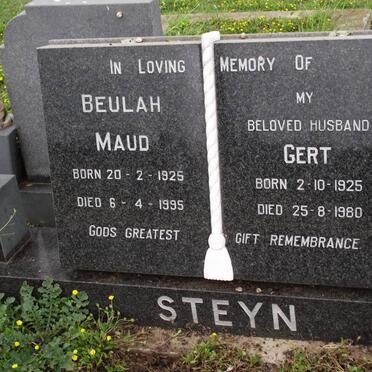 STEYN Beulah Maud 1925-1995 &amp; Gert 1925-1980