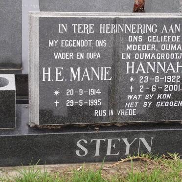 STEYN H.E. Manie 1914-1995 &amp; Hannah 1922-2001
