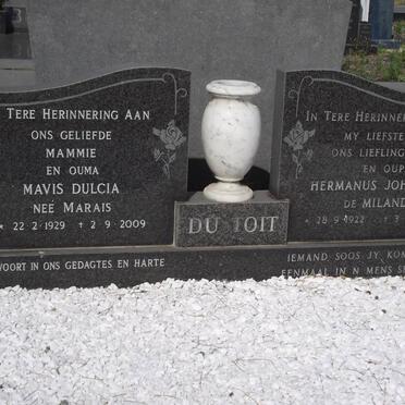 TOIT Hermanus Johannes de Milander, du 1922-1982 &amp; Mavis Dulcia MARAIS 1929-2009