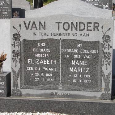 TONDER Manie Maritz, van 1919-1977 &amp; Elizabeth DU PISANIE 1921-1979