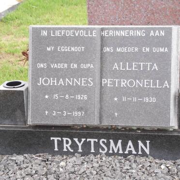 TRYTSMAN Johannes 1926-1997 &amp; Alletta Petronella 1930-