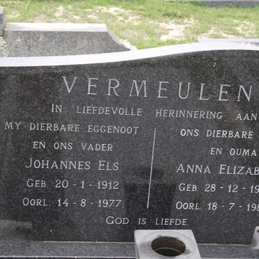 VERMEULEN Johannes Els 1912-1977 &amp; Anna Elizabeth 1918-1985