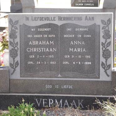 VERMAAK Abraham Christiaan 1915-1983 &amp; Anna Maria 1916-1994
