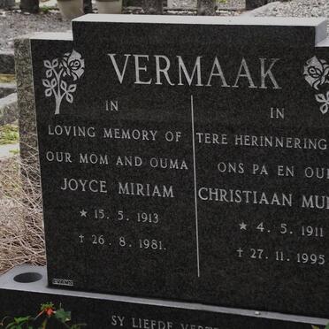 VERMAAK Christiaan Muller 1911-1995 &amp; Joyce Miriam 1913-1981