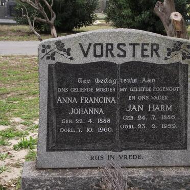 VORSTER Jan Harm 1886-1959 &amp; Anna Francina Johanna 1888-1960