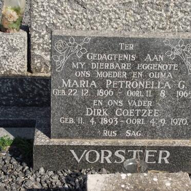 VORSTER Dirk Coetzee 1893-1970 &amp; Maria Petronella G. 1896-1965