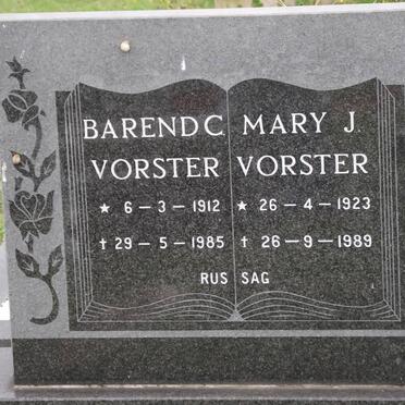 VORSTER Barend C. 1912-1985 &amp; Mary J. 1923-1989