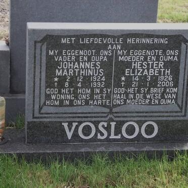 VOSLOO Johannes Marthinus 1924-1992 &amp; Hester Elizabeth 1926-2006