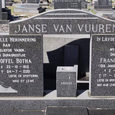 VUUREN Christoffel Botha, janse van 1913-2001 &amp; Frances Catherine JANSE VAN RENSBURG 1917-1980