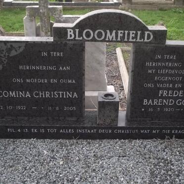 BLOOMFIELD Frederick Barend Godvree 1920-1985 &amp; Jacomina Christina 1922-2005