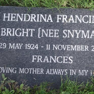 BRIGHT Hendrina Francina nee SNYMAN 1924-2005