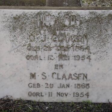 CLAASEN D.J. 1864-1954 &amp; M.S. 1868-1954