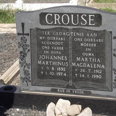 CROUSE Johannes Marthinus 1892-1974 &amp; Martha Magdalena 1912-1990