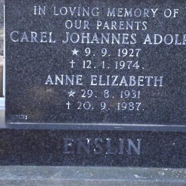 ENSLIN Carel Johannes Adolph 1927-1974 &amp; Anne Elizabeth 1931-1987