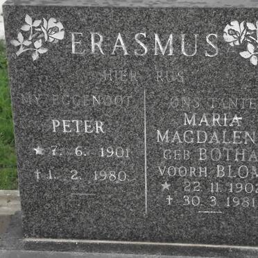 ERASMUS Peter 1901-1980 :: ERASMUS Maria Magdalena nee BOTHA formerly BLOM 1902-1981