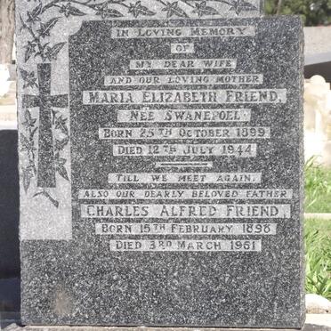 FRIEND Charles Alfred 1898-1961 &amp; Maria Elizabeth SWANEPOEL 1899-1944