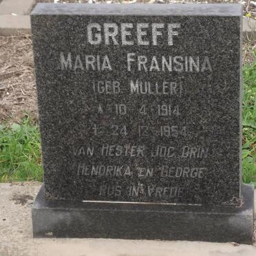 GREEFF Maria Fransina nee MULLER 1914-1954