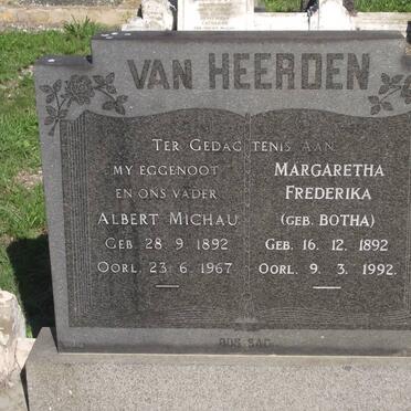 HEERDEN Albert Michau, van 1892-1967 &amp; Margaretha Frederika BOTHA 1892-1992