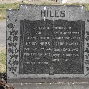 HILES Henry 1888-1964 &amp; Irene Marita DA SILVA 1885-1961