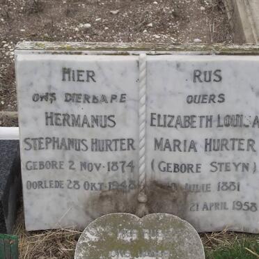 HURTER Hermanus Stephanus 1874-1948 &amp; Elizabeth Louisa Maria STEYN 1881-1958