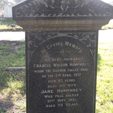 HUMPHREY Francis Wilson -1917 &amp; Jane -1931