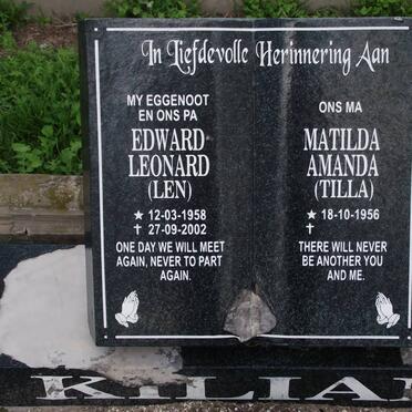 KILIAN Edward Leonard 1958-2002 &amp; Matilda Amanda 1956-