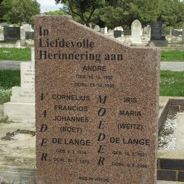 LANGE Cornelius Francios Johannes, de 1914-1973 &amp; Iris Maria WEITZ 1923-2009