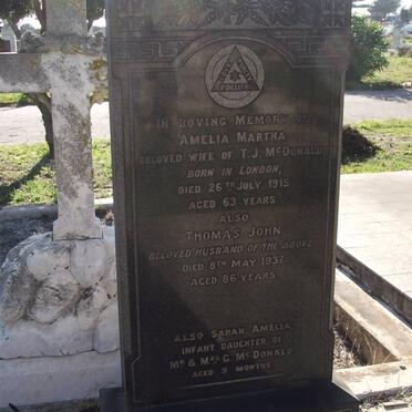 Mc DONALD Amelia Martha †1915 &amp; Thomas John †1937 &amp; Sarah Amelia 9mths