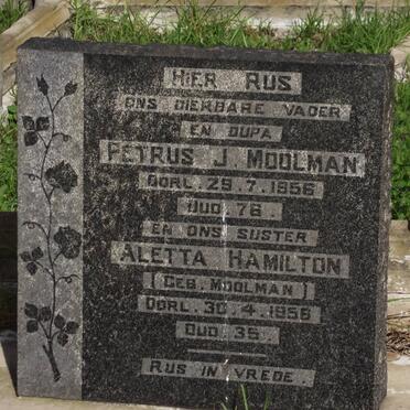 MOOLMAN Petrus J. -1956 :: HAMILTON Aletta nee MOOLMAN -1956