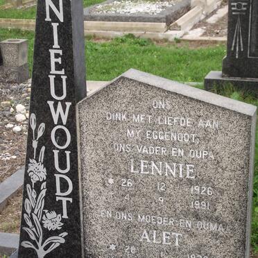 NIEWOUDT Lennie 1926-1991 &amp; Alet 1939-1996