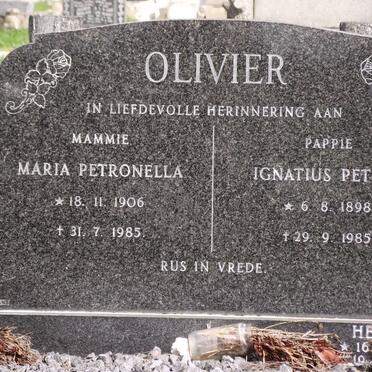 OLIVIER Ignatius Petrus 1898-1985 &amp; Maria Petronella 1906-1985