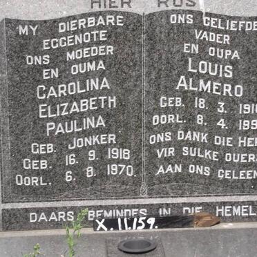 PIESANIE Louis Almero, du 1916-1996 &amp; Carolina Elizabeth Paulina JONKER 1918-1970
