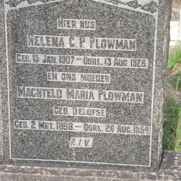 PLOWMAN Helena C.P. 1907-1926 :: PLOWMAN Machteld Maria nee OELOFSE 1868-1954