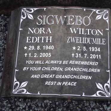 SIGWEBO Wilton Zwelidumile 1934-2011 &amp; Nora Edith 1940-2005