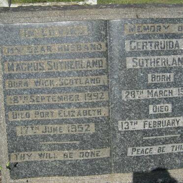 SUTHERLAND Magnus 1892-1952 &amp; Gertruida J. 1906-1986