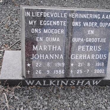 WALKINSHAW Petrus Gerhardus 1918-2002 &amp; Martha Johanna 1919-1986