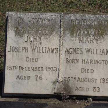WILLIAMS John Joseph -1933 &amp; Mary Agnes HARINGTON -1950