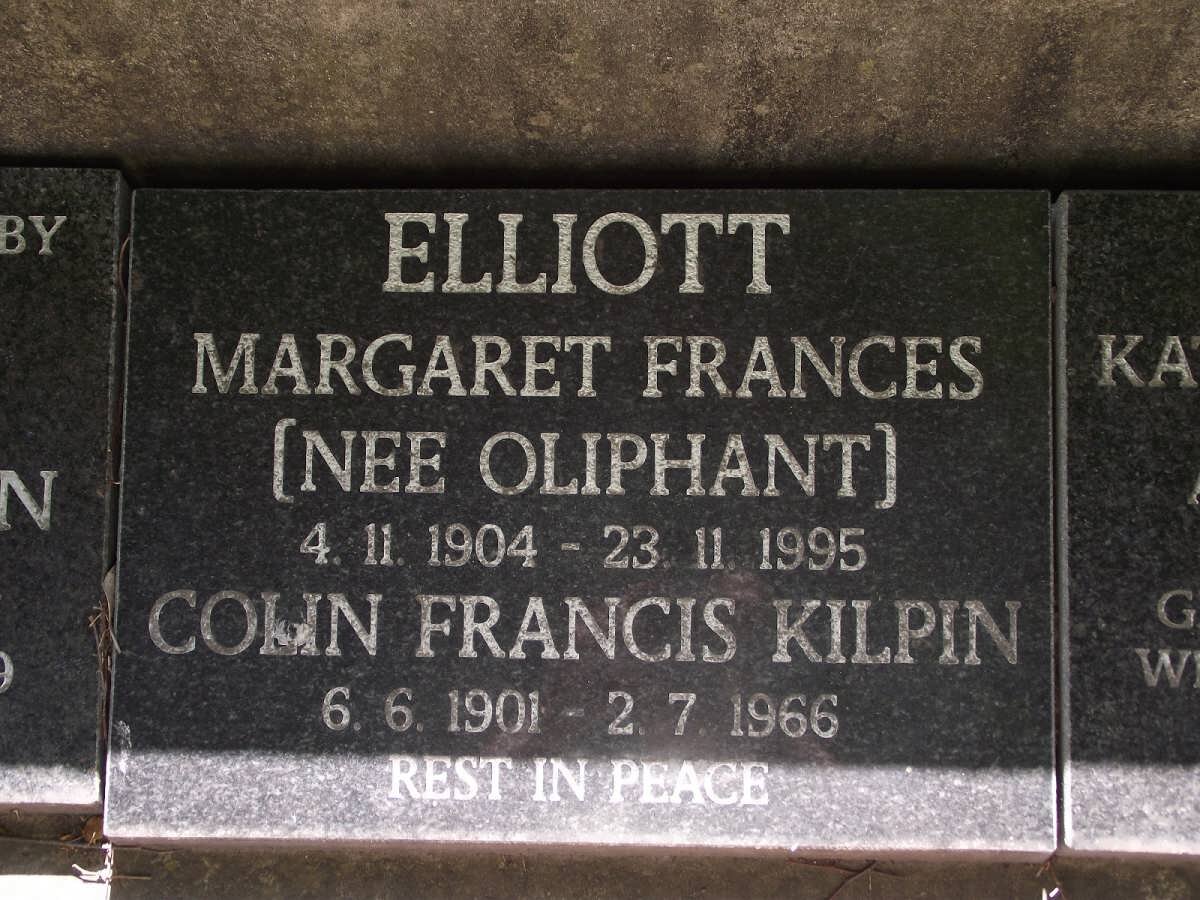 ELLIOTT  Colin Francis Kilpin 1901-1966 &amp;  Margaret Frances OLIPHANT 1904-1995
