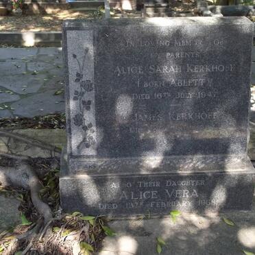 KERKHOFF James 1954 &amp; Alice Sarah ABLETT -1947 :: KERKHOFF Alice Vera -1968
