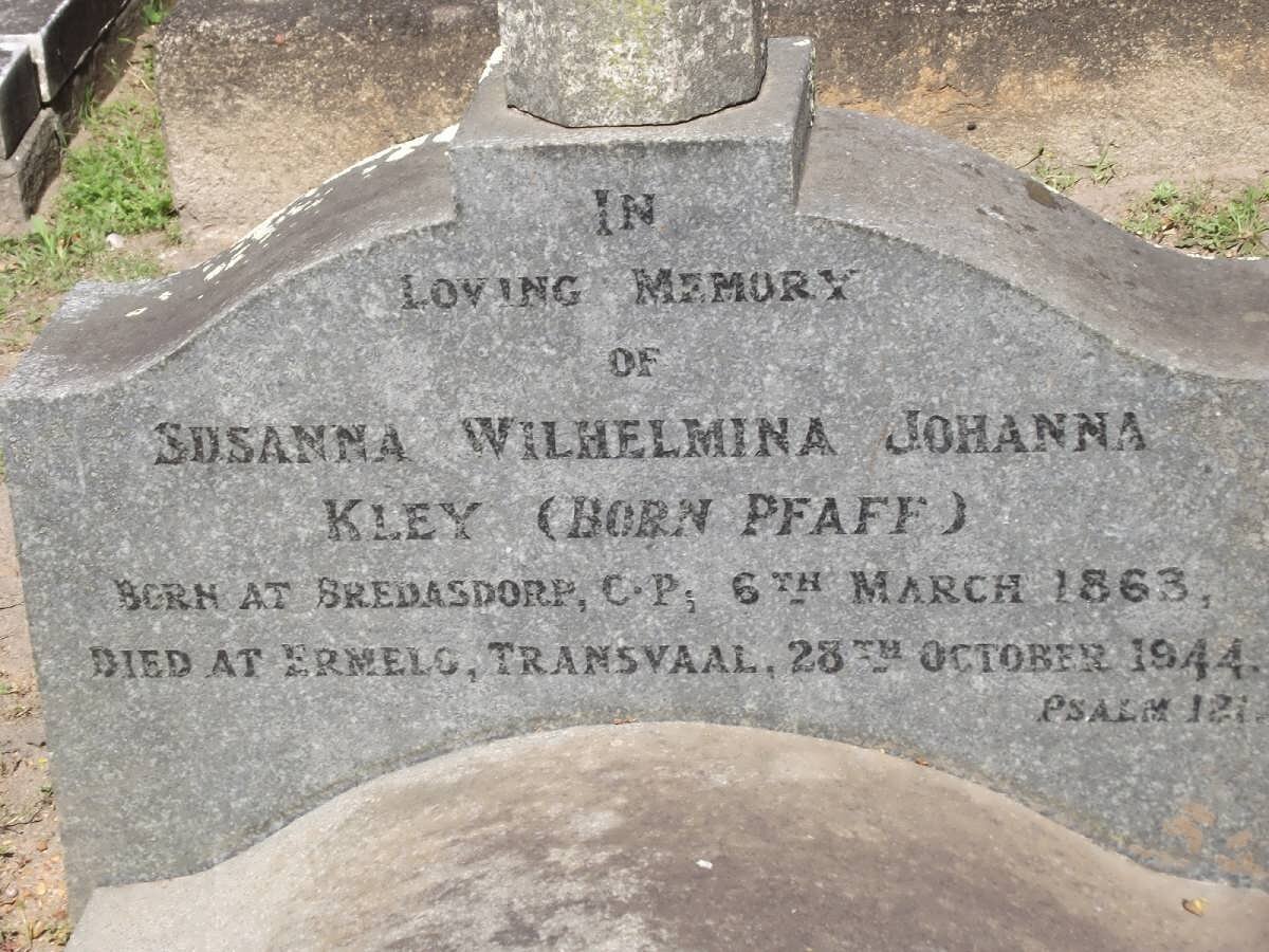 KLEY Susanna Wilhelmina Johanna nee PFAFF 1863-1944