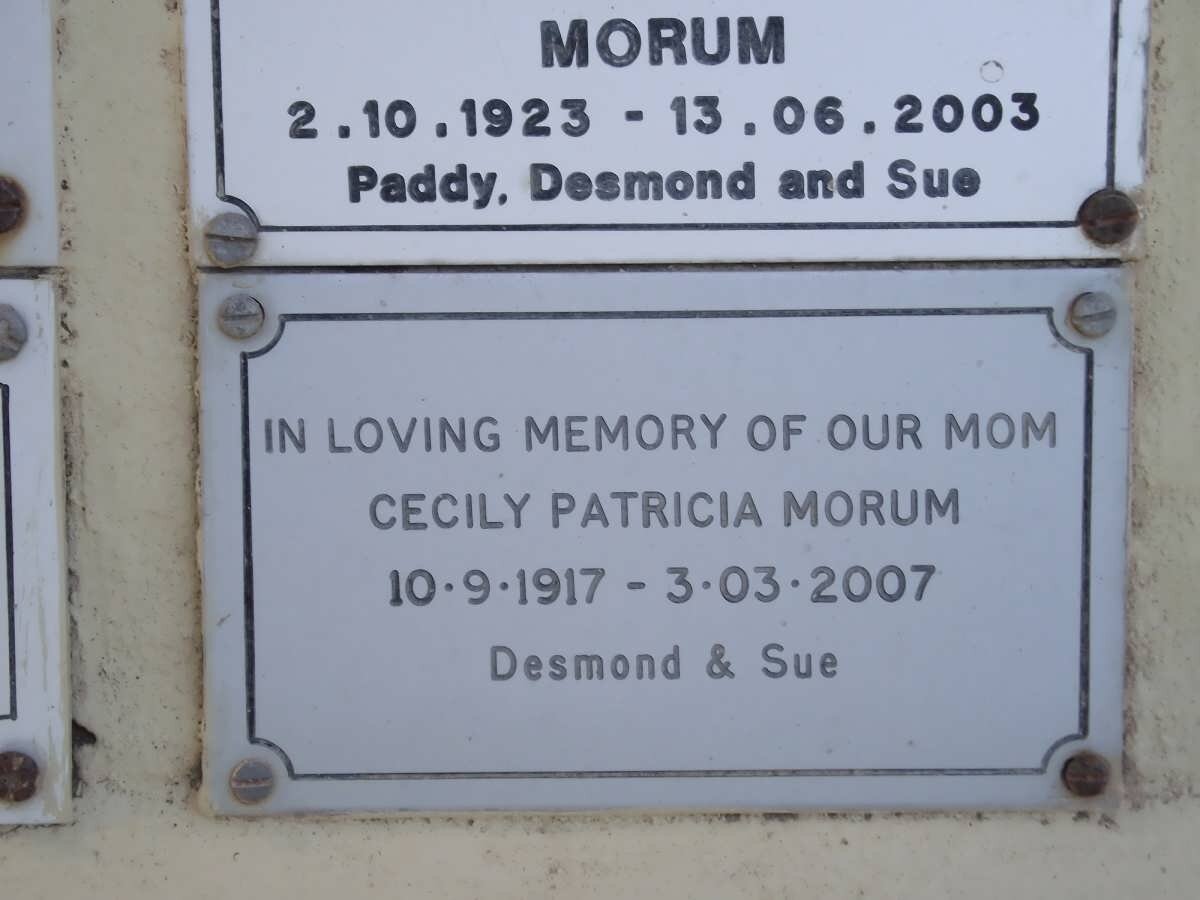 MORUM ? 1923-2003 &amp; Cecily Patricia 1917-2007