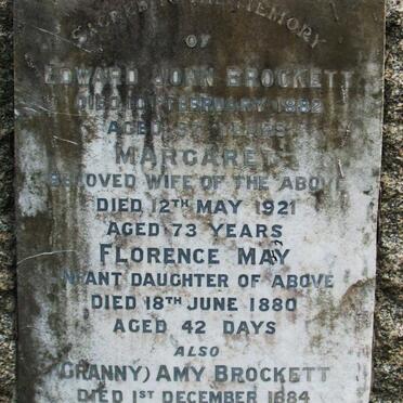 BROCKETT Edward John -1882 &amp;  Margaret -1921 :: BROCKETT Florence May -1880 :: BROCKETT Amy -1884