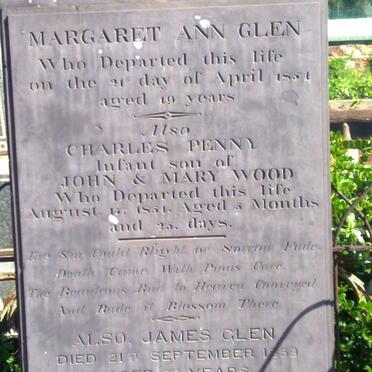 GLEN Margaret Ann -1851:: WOOD Charles Penny -1854 :: GLEN James -1859