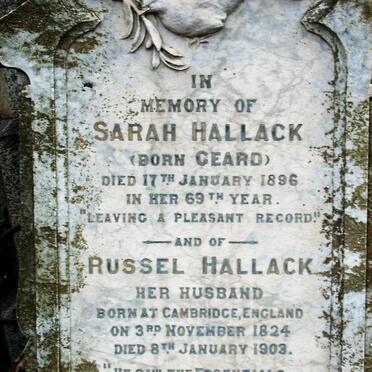 HALLACK Russel 1824-1903 &amp; Sarah GEARD -1896