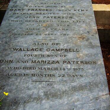 PATERSON Mary Frances nee KEMP -1858 :: PATERSON Wallace Campbell -1873