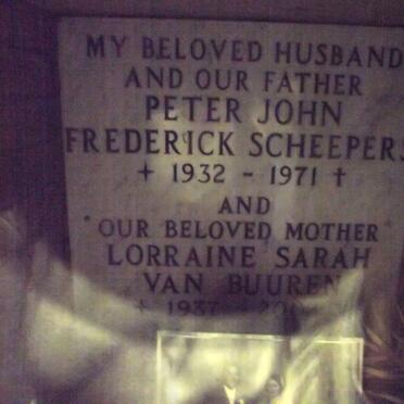 SCHEEPERS Peter John Frederick 1932-1971 &amp; Lorraine Sarah formerly SCHEEPERS 1937-2004